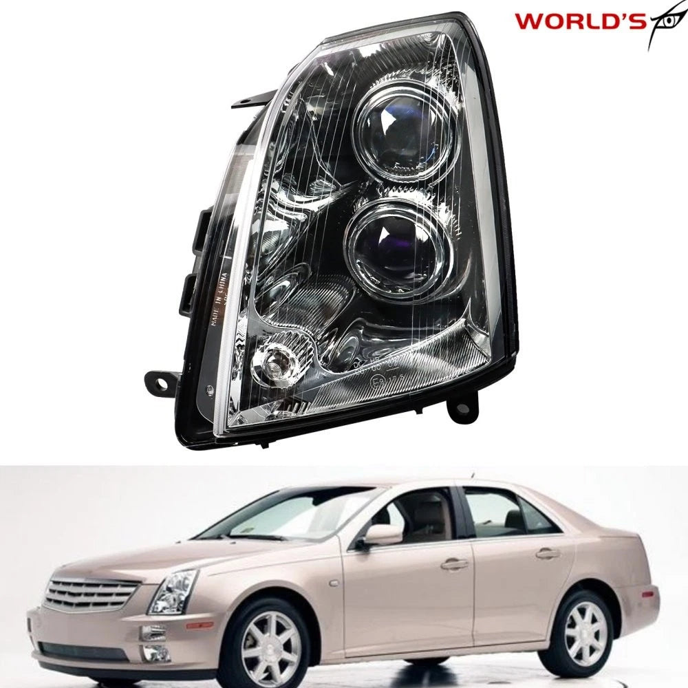 LH Headlight for Cadillac STS (2005–2011) Halogen Black Housing Clear