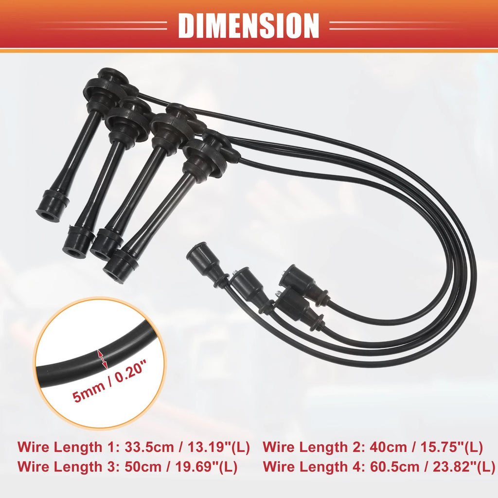 Set of 4 Spark Plug Wire Ignition Coil Cables MN137207 for Mitsubishi L300 (1990–1998)