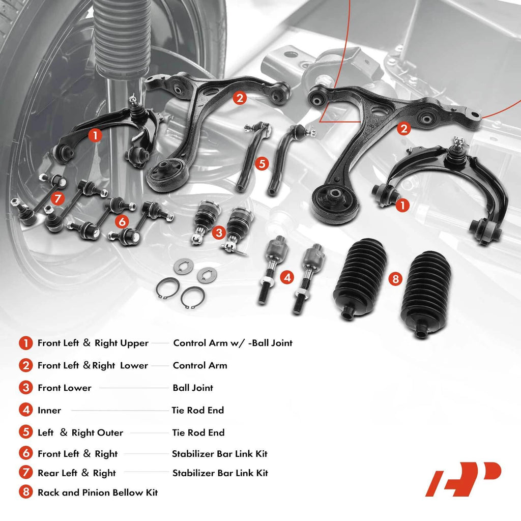Set of 16 Control Arm Sway Bar Tie Rods for Honda Accord