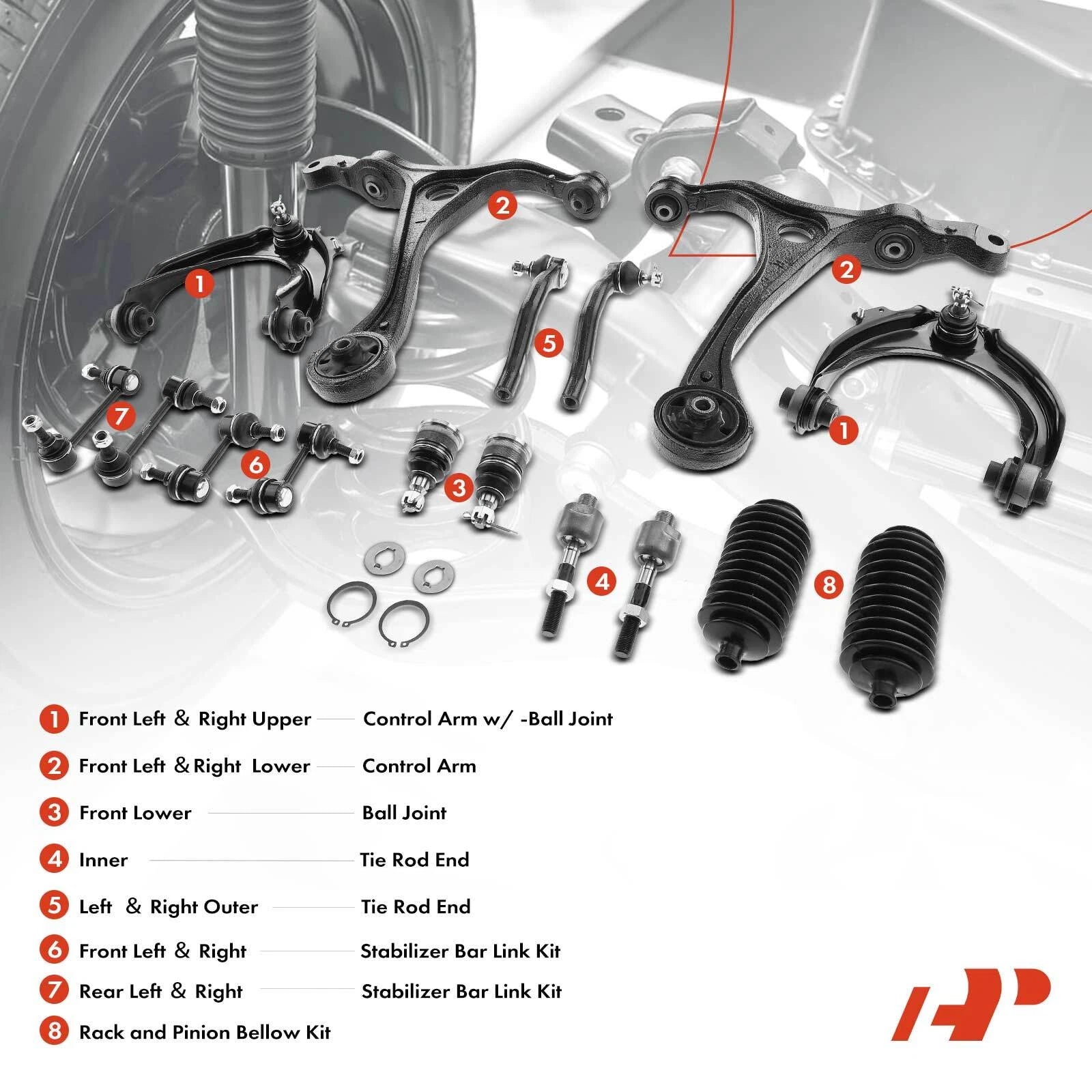 Set of 16 Control Arm Sway Bar Tie Rods for Honda Accord