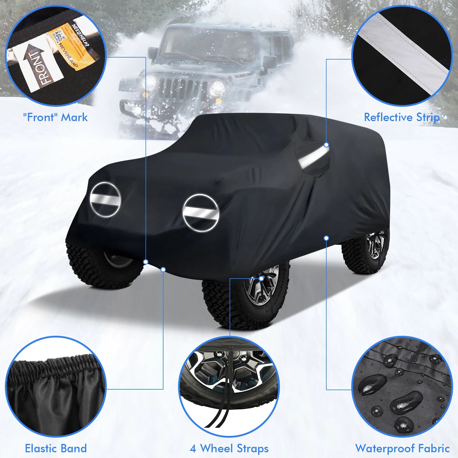 Car Cover for Jeep Wrangler 4 Door JK JL JLU (2007–2023) UV Waterproof