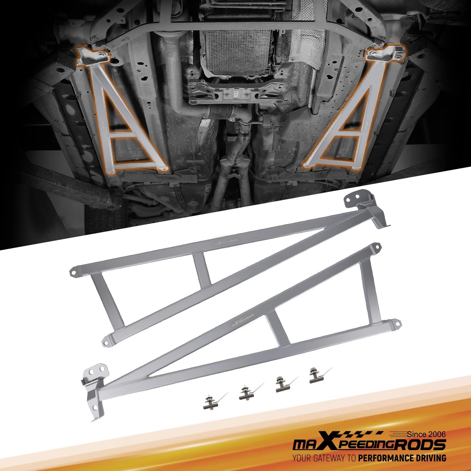 Middle Lower Brace Bar Bracket Kit for Ford Mustang L4 2.3T & V8 5.0L (2015–2023)