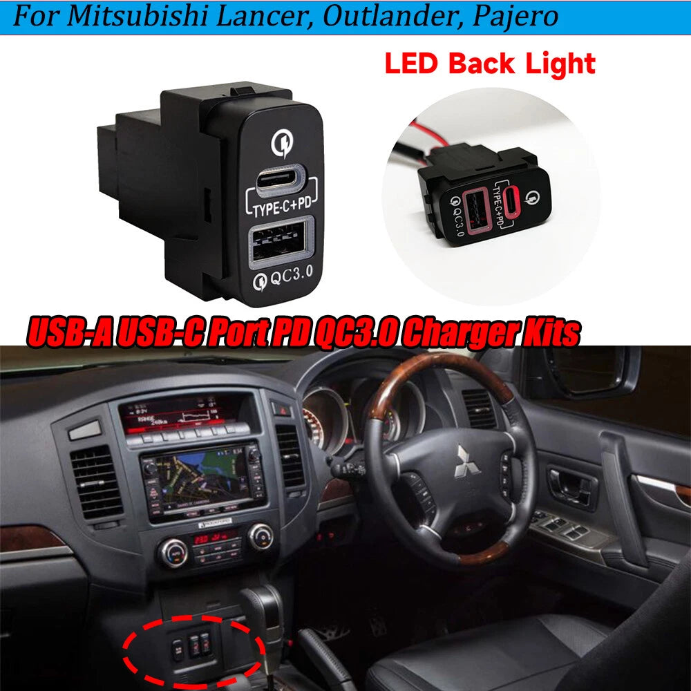 1X USB-A USB-C PD QC3.0 Charger Kit for Mitsubishi Grandis (2004–2011)