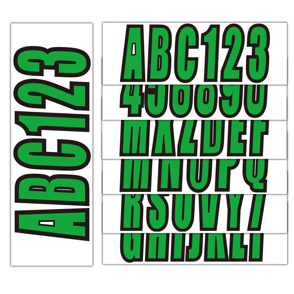 Set of 4 Custom Boat Registration Numbers Decal Stickers A-Z 0-9 Green
