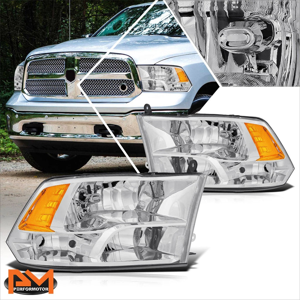 Set of 2 Quad Beam Headlights for Dodge Ram 1500-3500 (2009–2012) Chrome/Amber