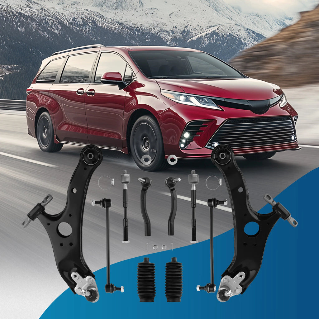 Complete Front Control Arms Tie Rods Sway Bar Links for Toyota Sienna (2011–2020)