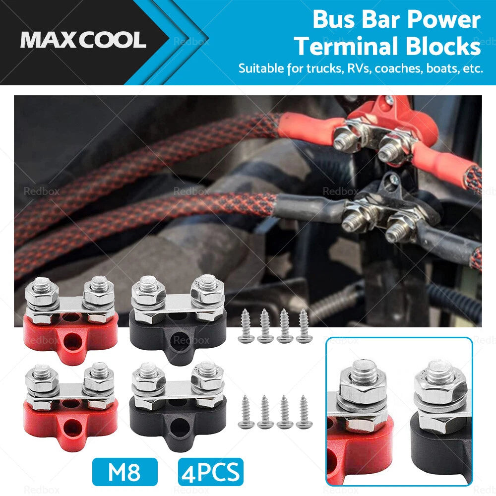 2x Bus Bar Terminal Blocks for M8 Distribution Studs (Negative Positive)