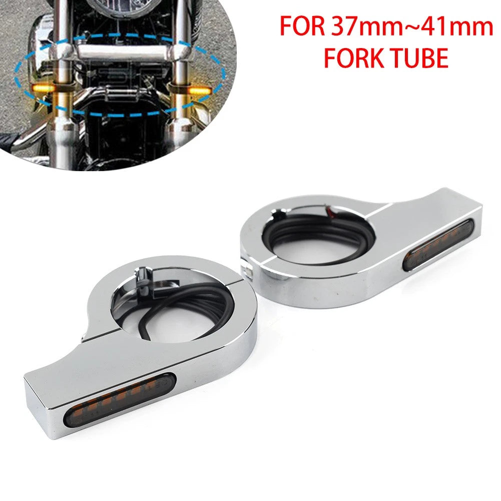 37-41MM Fork Turn Signal Light Indicator Amber LED for Harley Touring Dyna