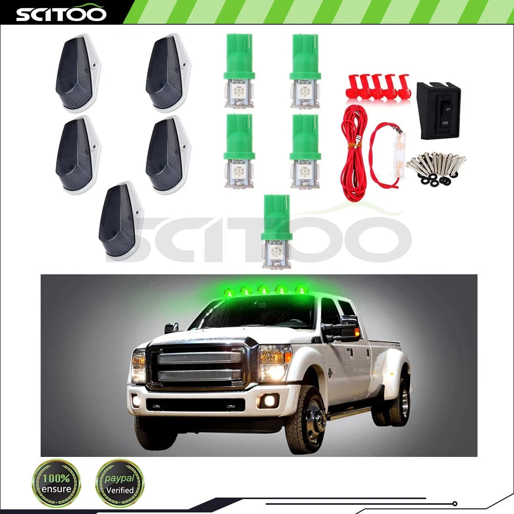 5X Smoke Cab Marker Light Lens T10 5-5050-SMD-Green LED Bulbs for Ford
