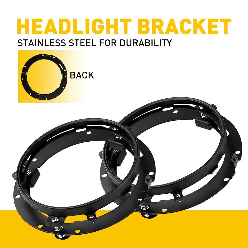 Set of 2 Black LED Headlight Mounting Bracket Rings for Jeep Wrangler JK TJ (2007–2018)