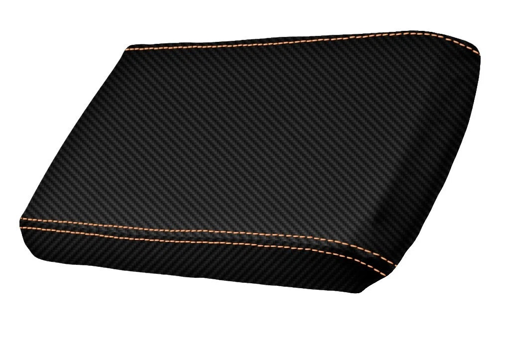 Console Lid Armrest Cover for Ford Ranger (1998–2004) Carbon Fiber Orange Stitch