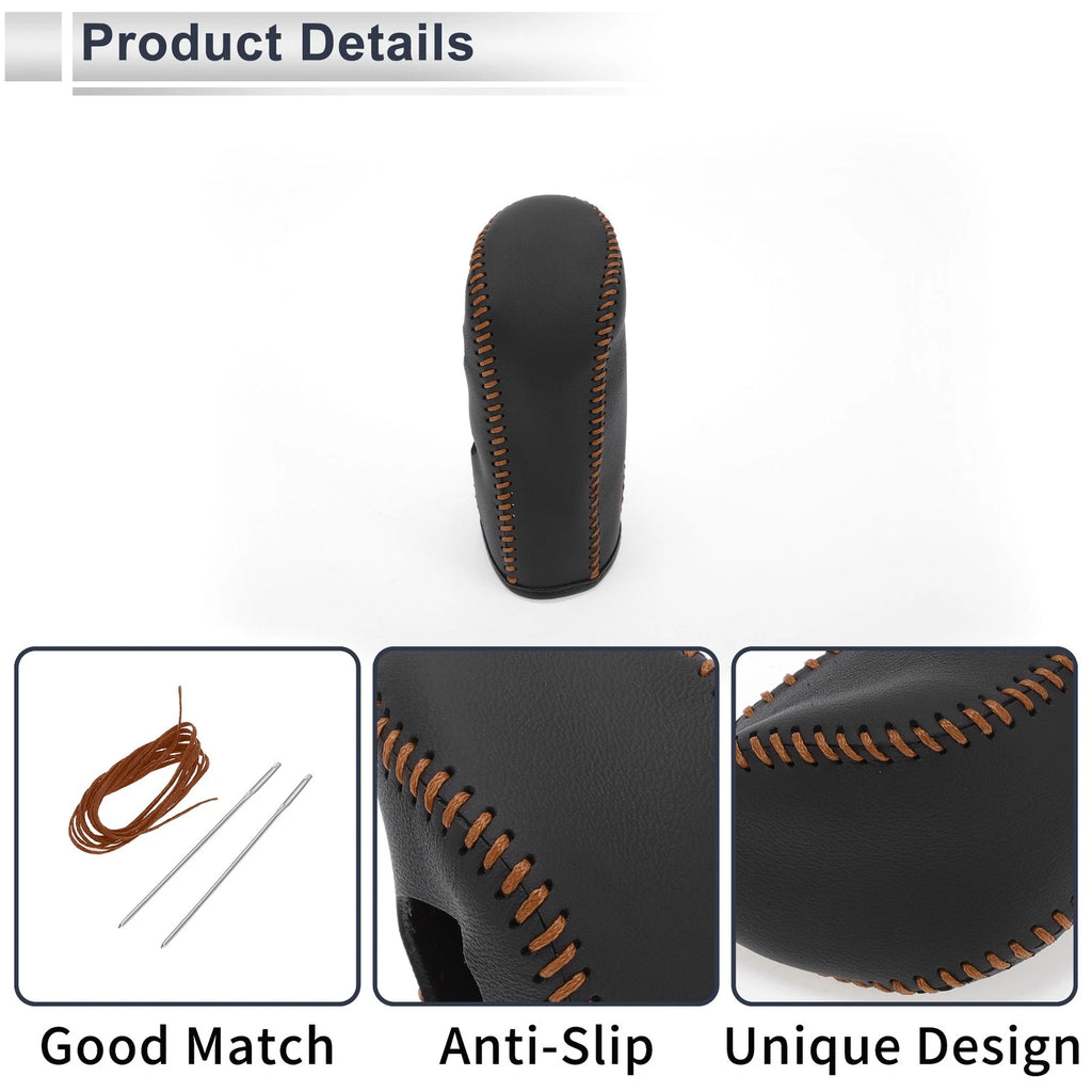 Gear Shift Knob Cover for Nissan Tiida (2004–2012) Black Brown Faux Leather
