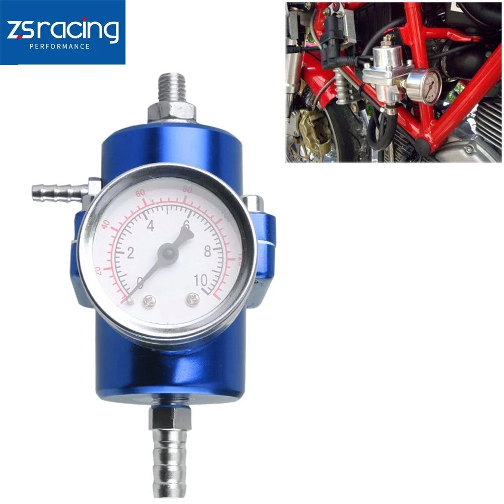 Adjustable Fuel Pressure Regulator for Blue Aluminum with Oil Gauge Fitting