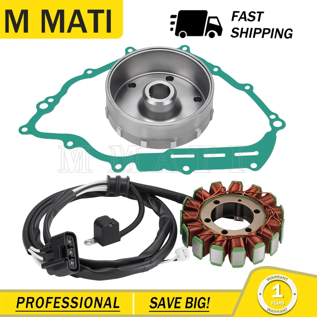 Flywheel Rotor Magneto Stator w/Gasket for Yamaha Grizzly 700 YFM700 (2007–2008)