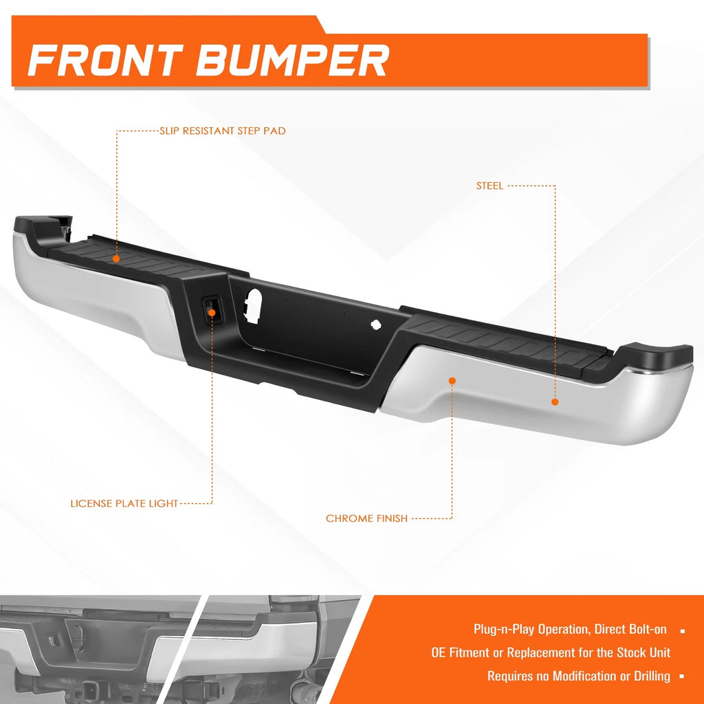 Rear Step Pad Bumper w/License Plate Lights Chrome for Ford F-250 F-350 (2017–2022)