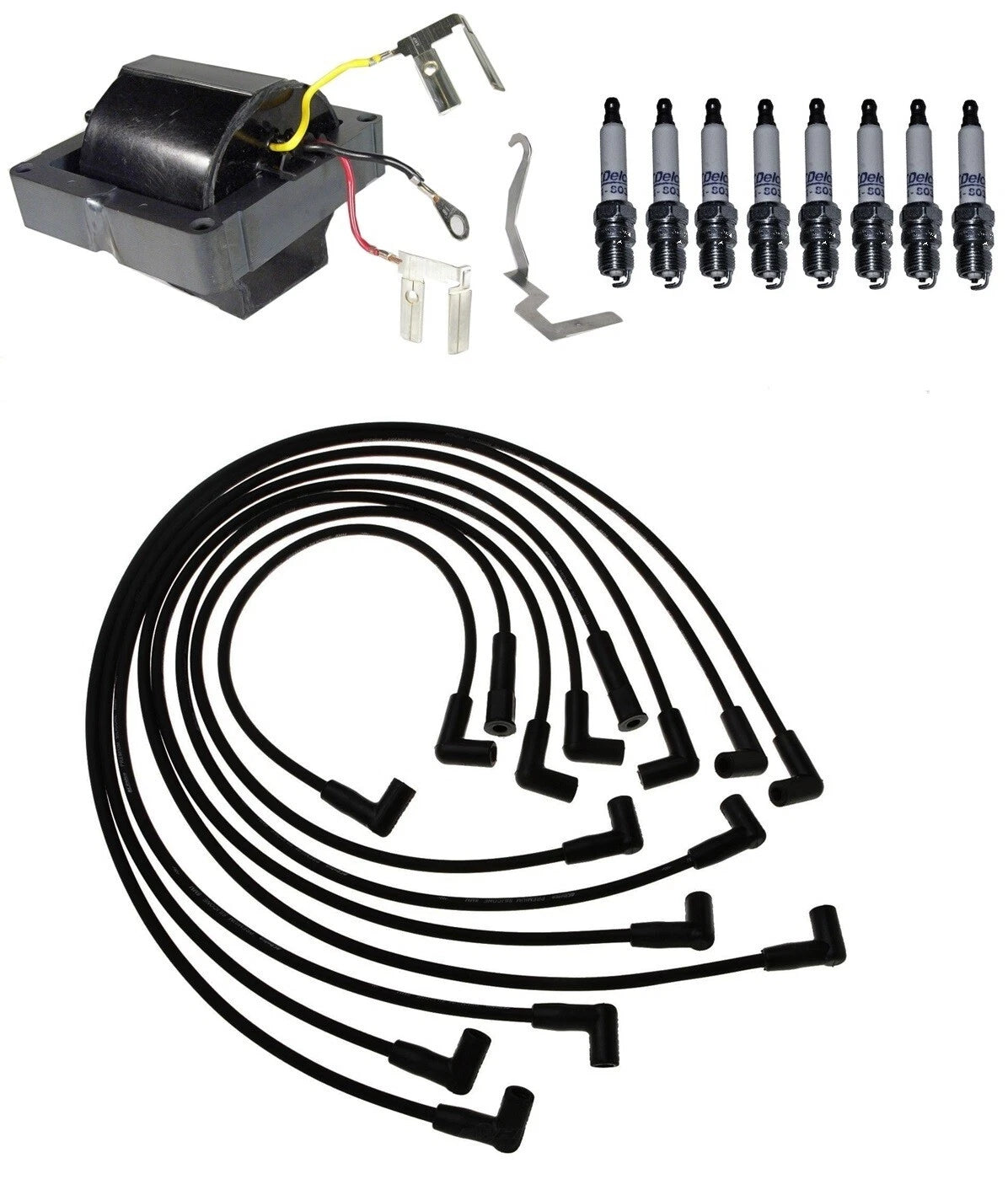 Ignition Wires & Spark Plugs Kit for Chevy Camaro, Monte Carlo V8 (1 Coil)