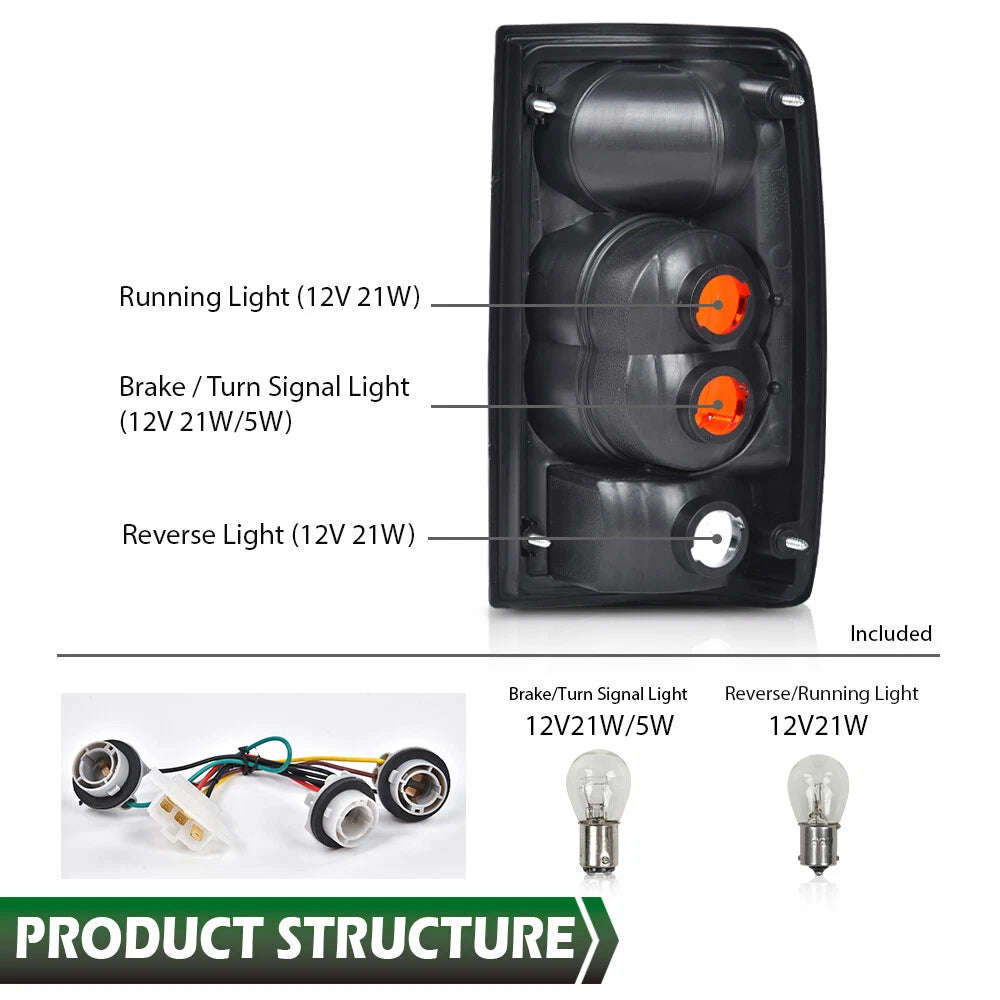 Set of 2 Red Chrome Tail Lights for Toyota Pickup (1989–1995)