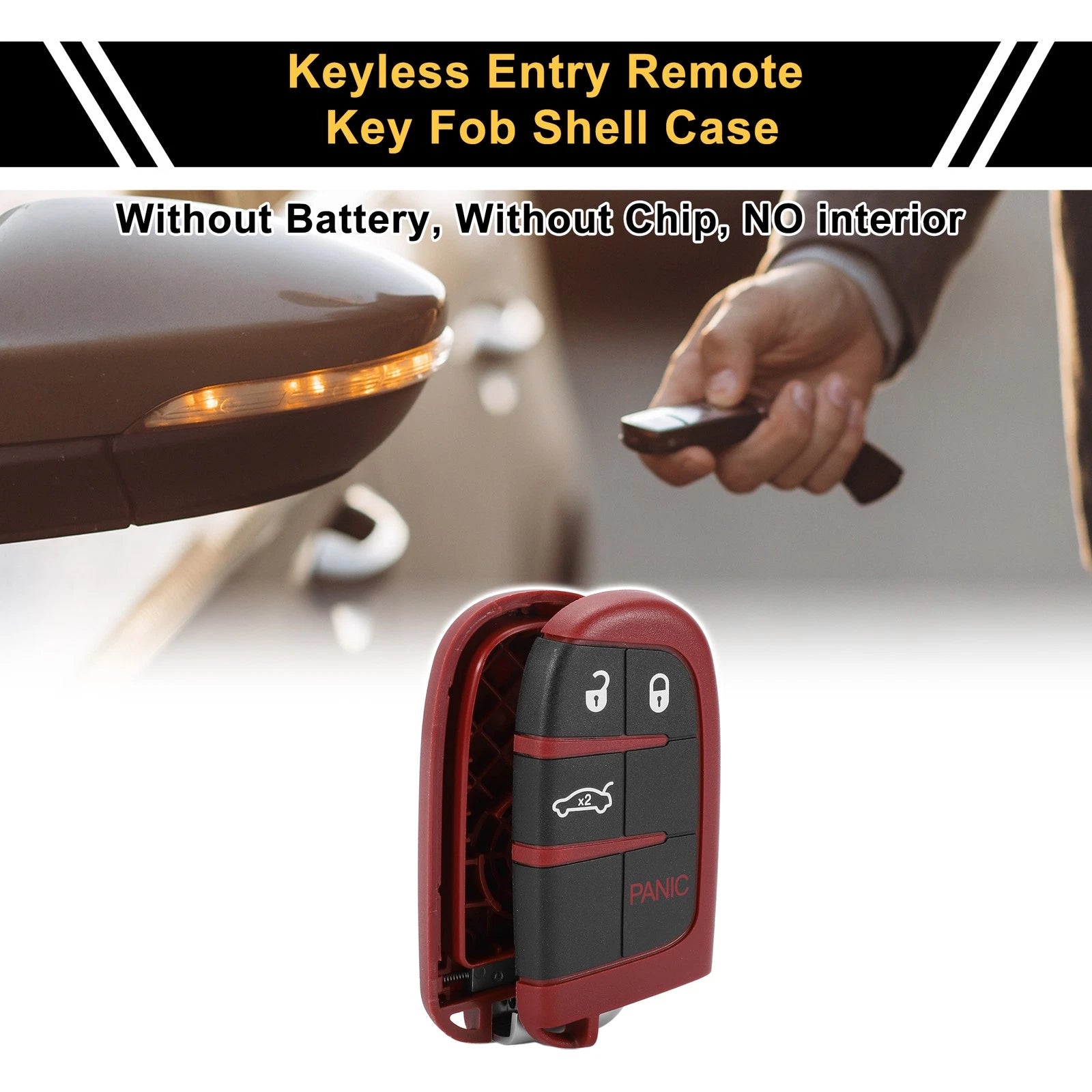 Set of 4 Key Fob Shell Cases for Dodge Charger (2006–2023) Black Red