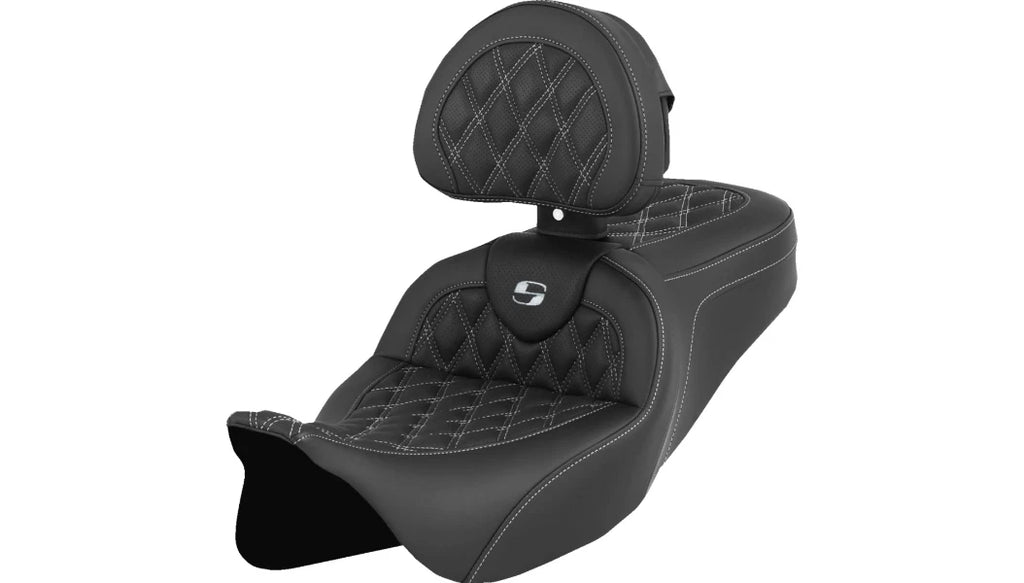 Saddlemen Roadsofa Seat Backrest for Harley Touring (2008–2023) White Lattice Stitch