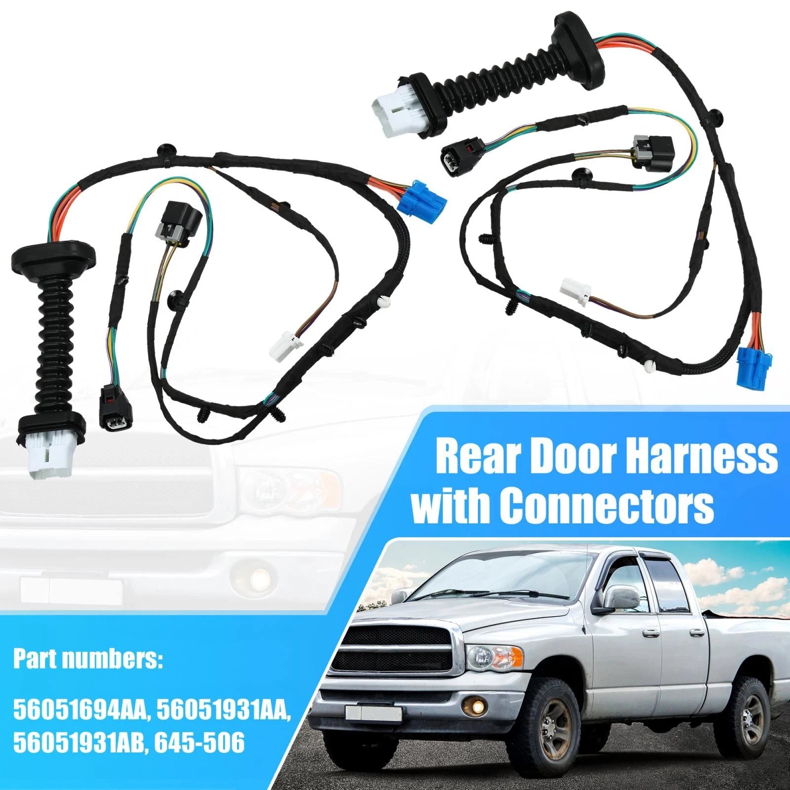 2X Rear Door Harness w/ Connectors 56051931AA for Dodge RAM 1500 2500 3500 (2010–2018)