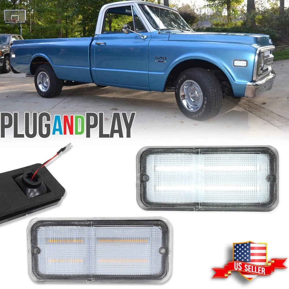 2X Clear White LED Side Marker Lights for Chevrolet GMC C/K Trucks (1968–1972)