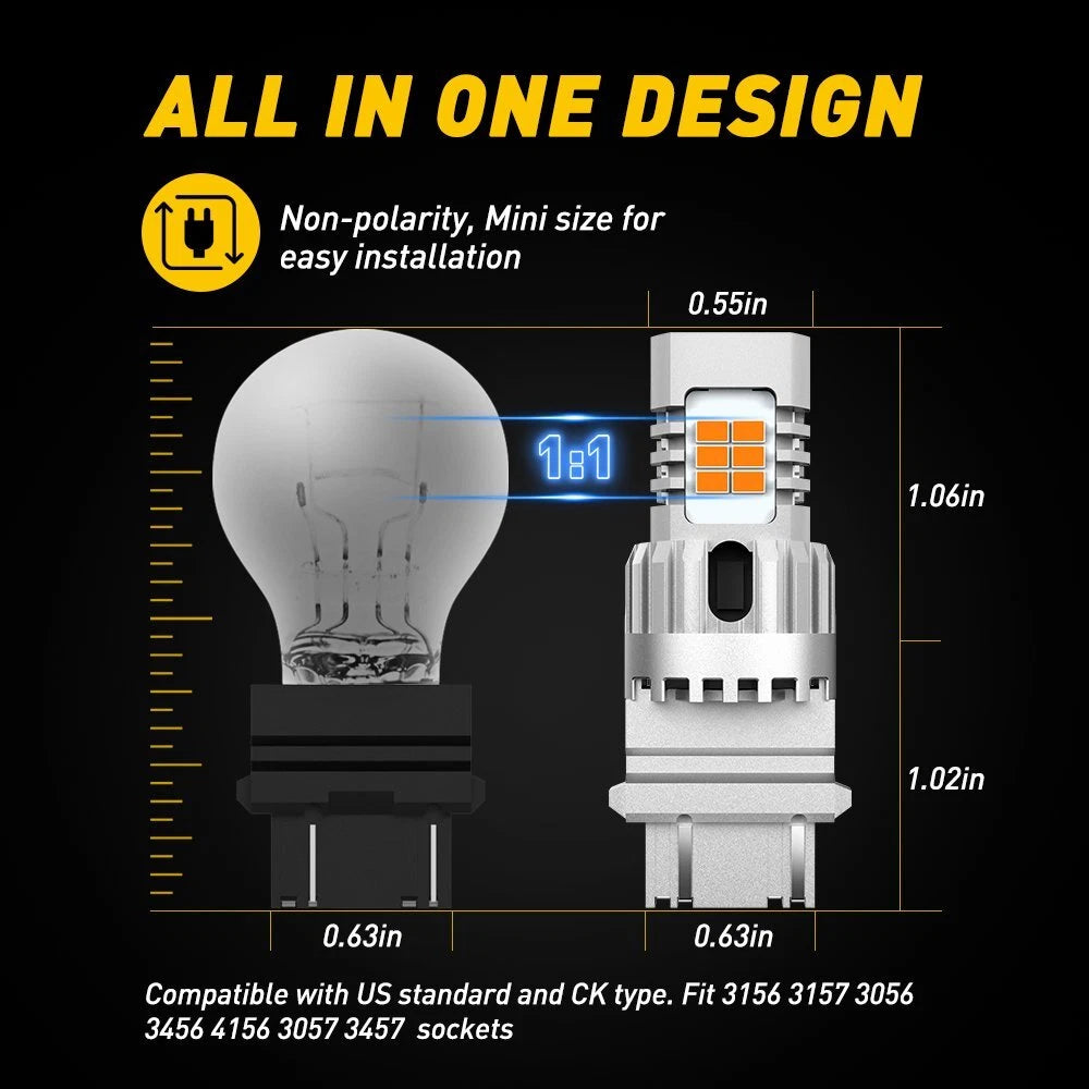 Set of 2 Amber LED Turn Signal Light Bulbs for Chevy Silverado