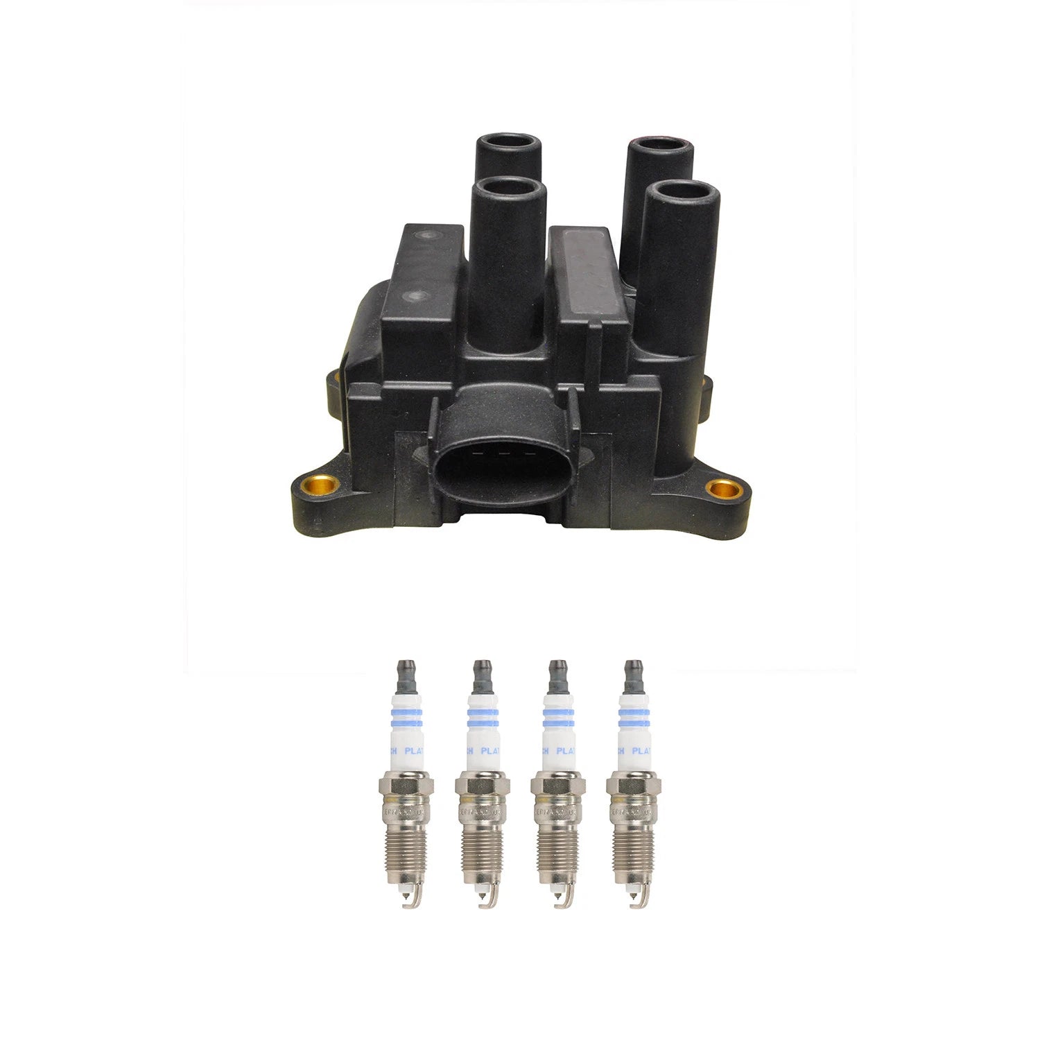 Set of 4 Denso Ignition Coils & Bosch Platinum Spark Plugs for Ford Focus (2000–2007)