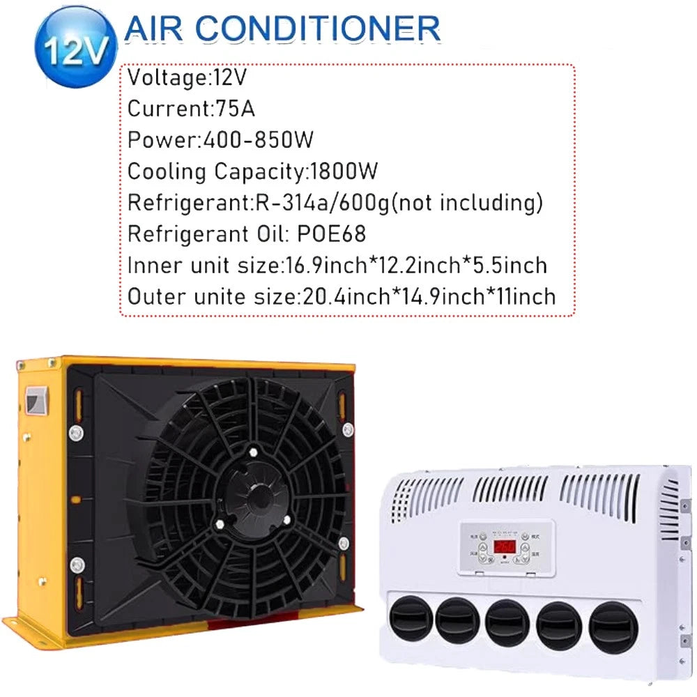 12V 11000BTU Universal Car Air Conditioner A/C Kit for Vehicle (Universal)