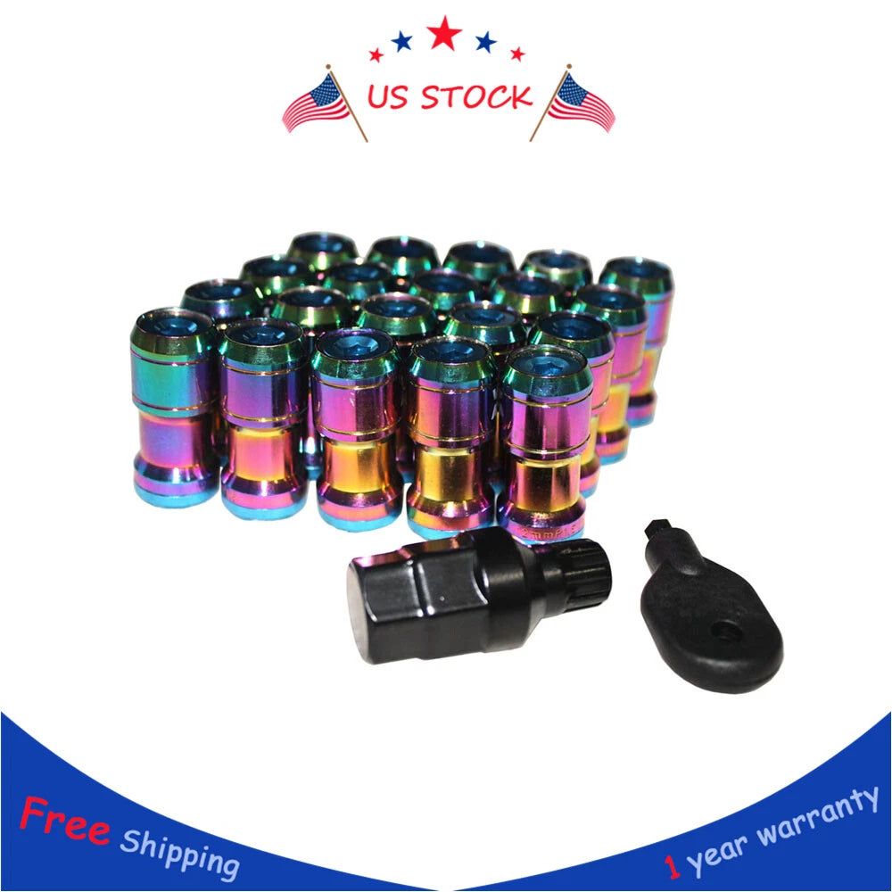 Set of 4 Neo Chrome Extended Dust Cap Steel Lug Nuts for JDM Wheels