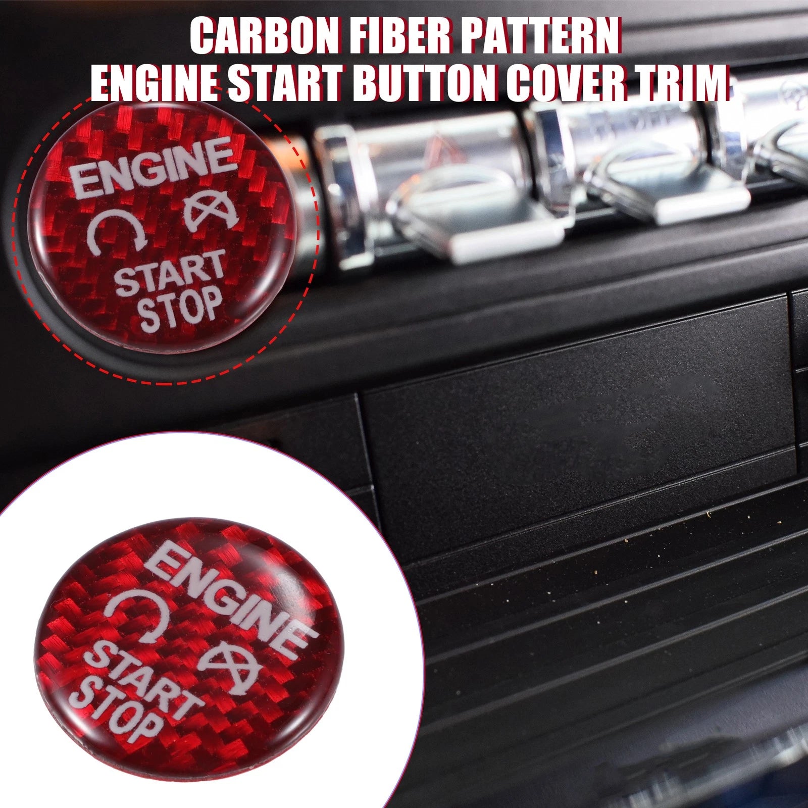Carbon Fiber Engine Start Stop Button Cover Trim for Ford 