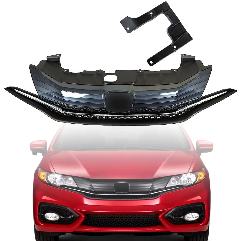 Front Upper Grille for Honda Civic (2014–2015) Chrome & Black