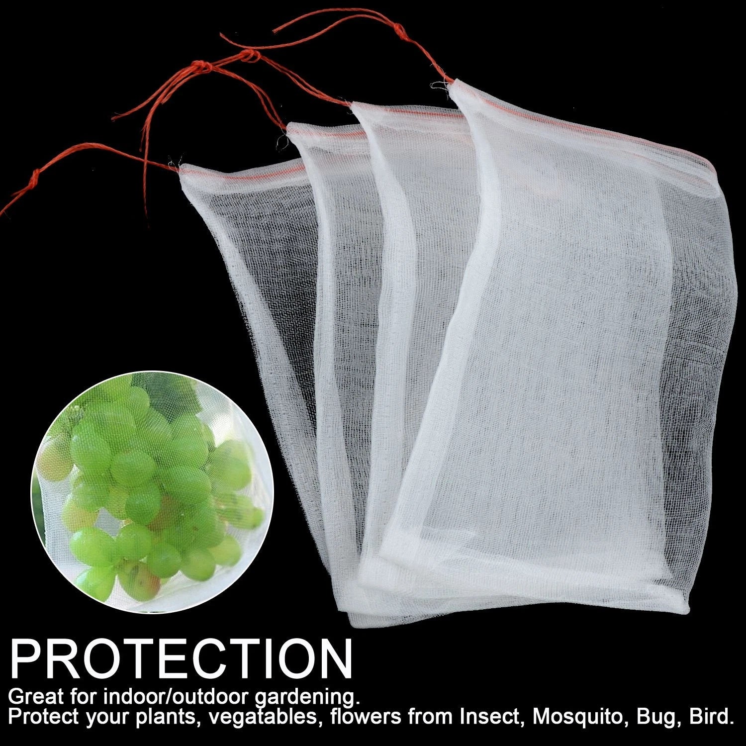 Set of 50 Drawstring Net Bags for Garden Plant Protection