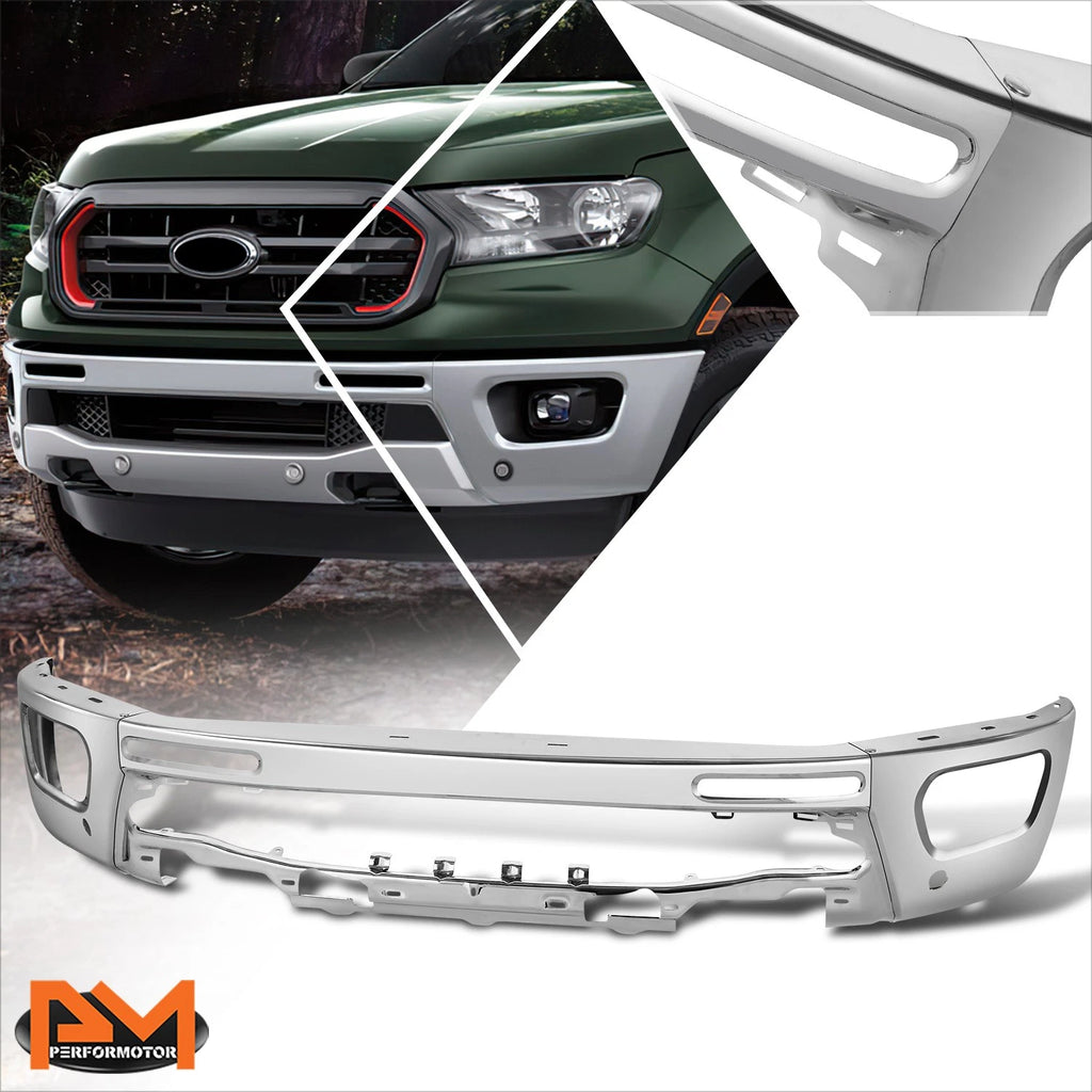Steel Front Bumper Face Bar for Ford Ranger (2019–2024) w/ Park Sensor Holes Chrome