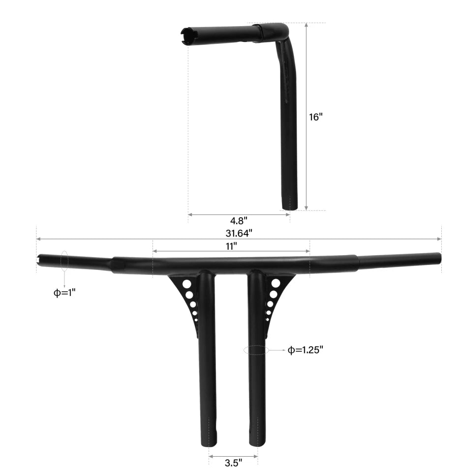16" Fat T-Bar Handlebar for Harley Softail Dyna (FXST FXSTB)
