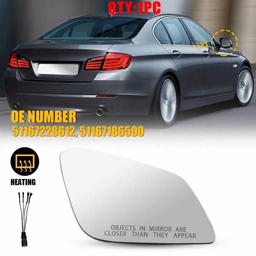 Mirror Glass for BMW 528 535 550 (2010–2016) | Passenger Right Side | 4 Pin