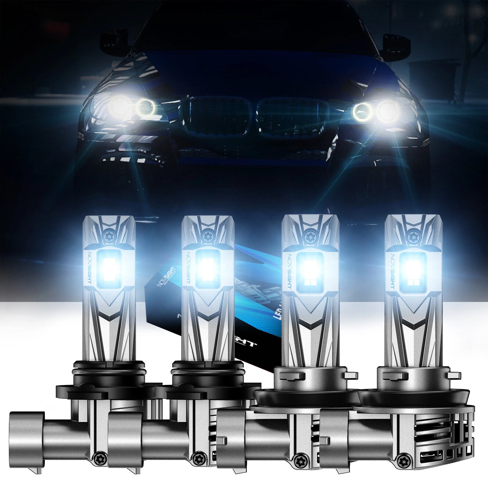 2X H11 + 9005 LED Headlight Bulb Combo for