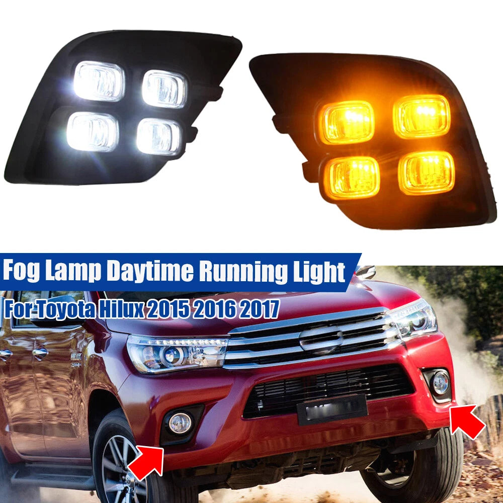2X LED Fog Lamp Bezel DRL for Toyota Hilux (2015–2017)