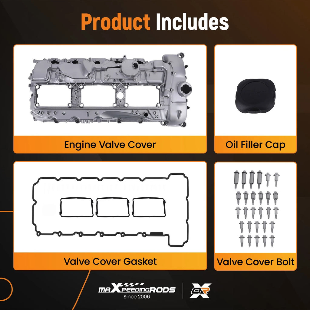 Aluminum Valve Cover Kit w/ Gasket, Bolts & Oil Cap for BMW N55 640i 740i X3 X5 (2011–2019)