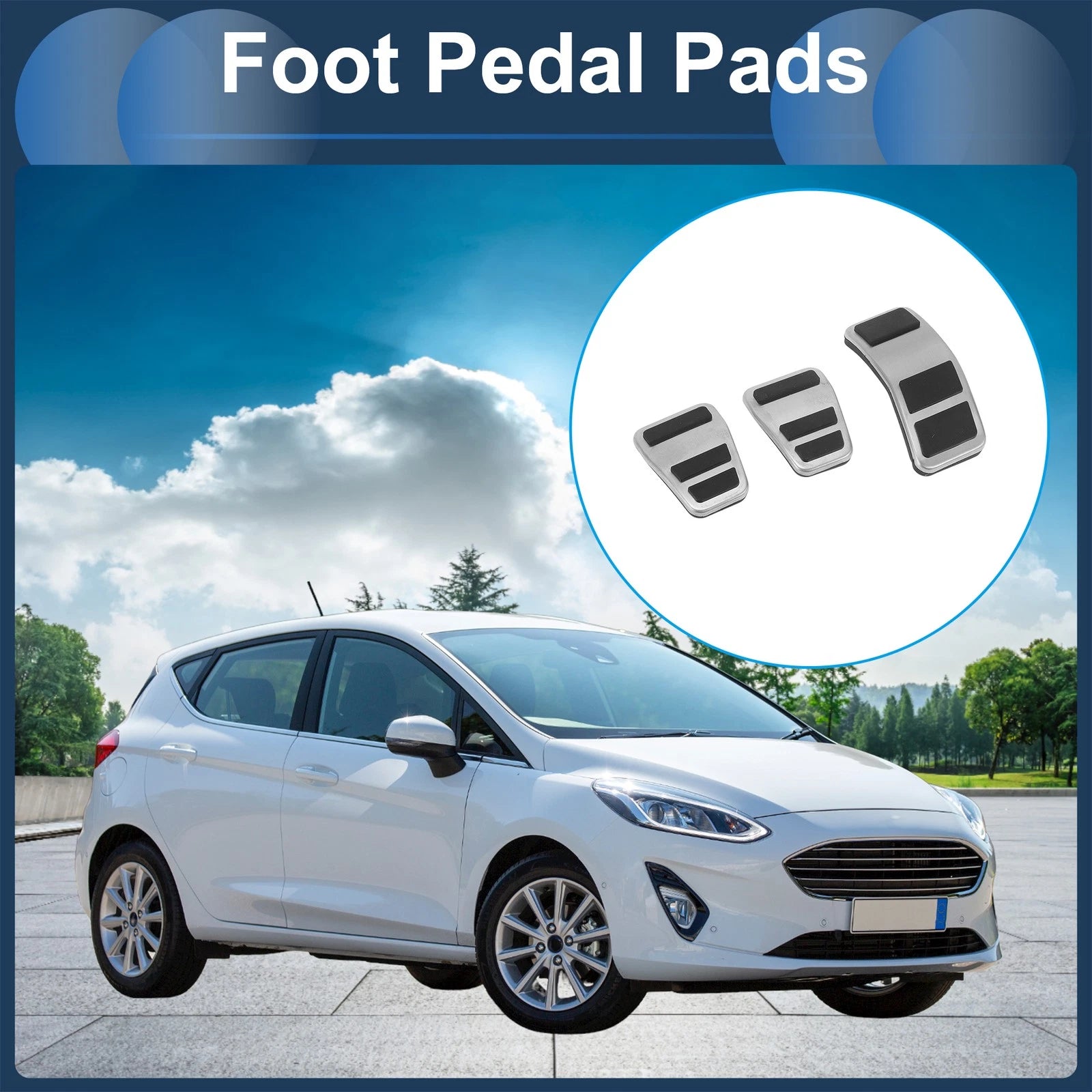 3 Pcs Foot Accelerator Pedal Covers for Ford Fiesta (2007–2012) Silver Tone