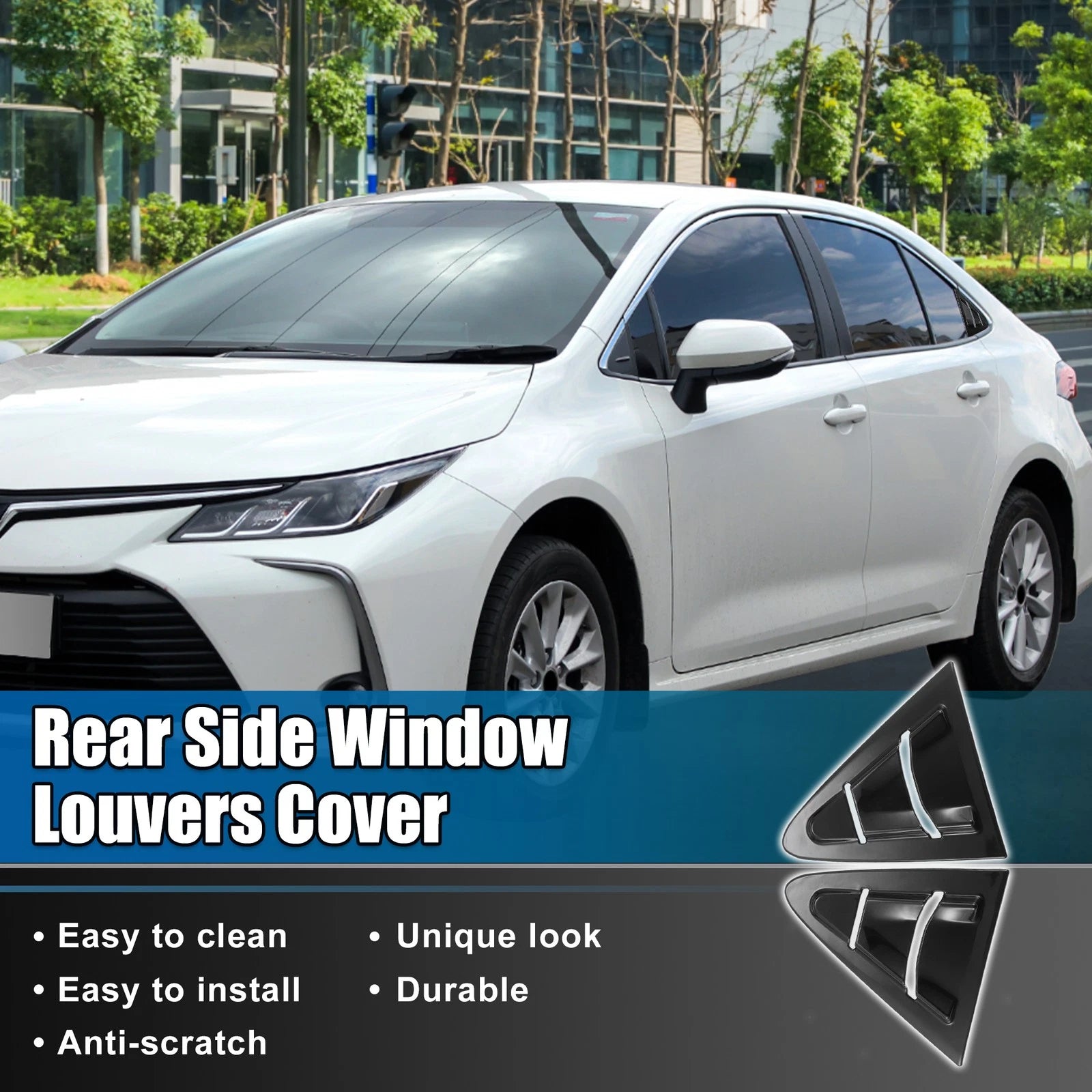 1 Pair Rear Side Window Louvers for Toyota Corolla  Gloss Black