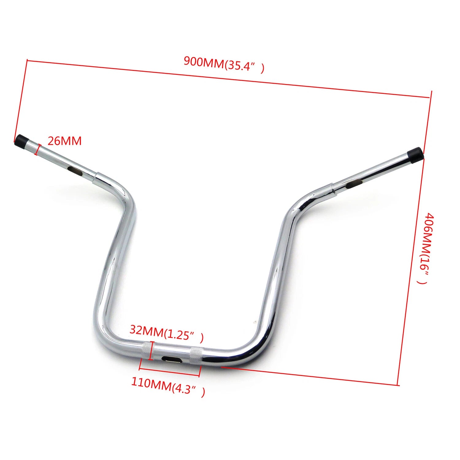 Chrome 16" Rise 1-1/4" Handlebar for Dyna (2006–Present) FXDWG, FXDF, Softail