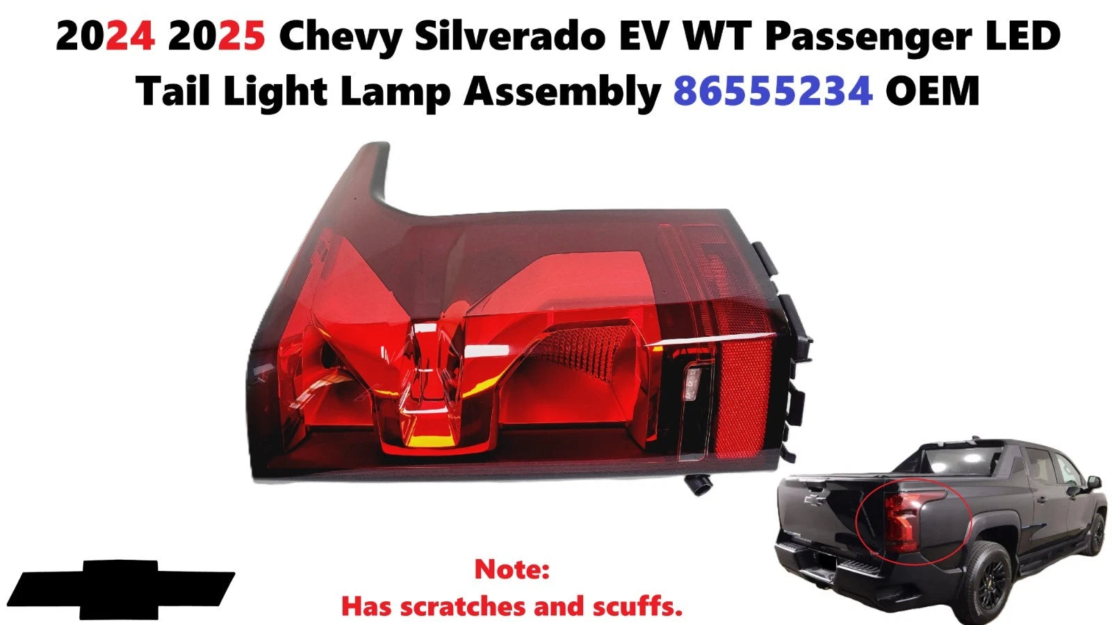 LED Tail Light Lamp Assembly for Chevy Silverado EV WT (2024–2025) 86555234