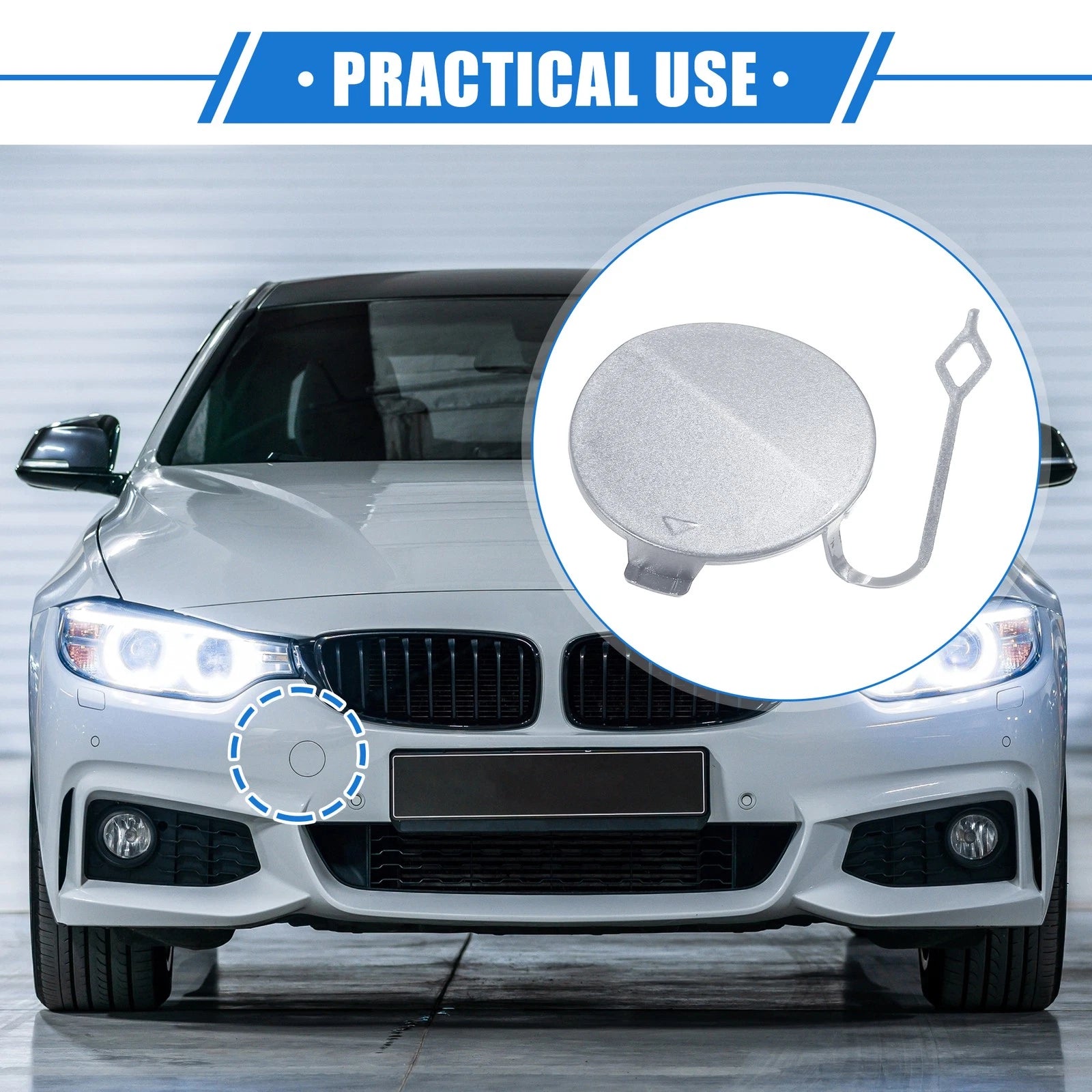 Tow Hook Eye Hole Cover Cap for BMW F32 (2012–2019) Silver Tone Right