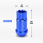 20Pc M12X1.25 Blue JDM Open End Aluminum Long Spline Wheel Lug Nut for