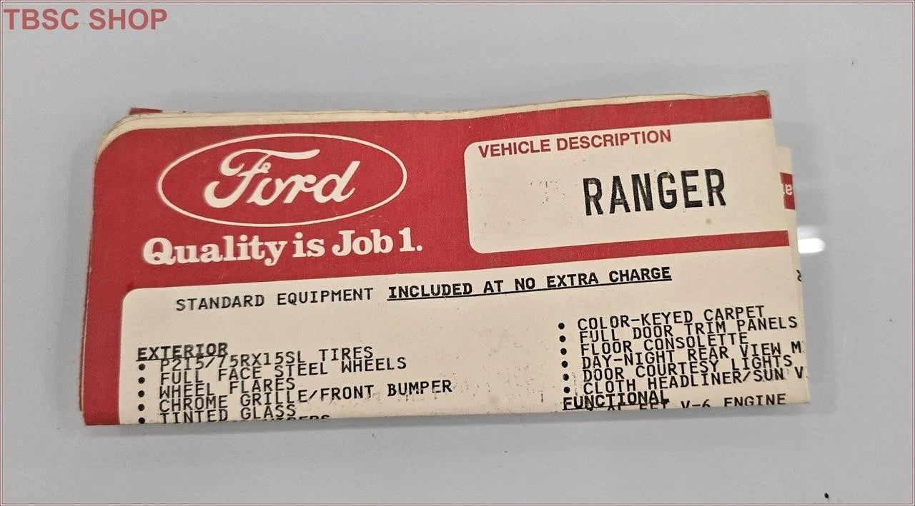 Original Dealer Window Sticker for Ford Ranger 4X4 1994 (C41853)