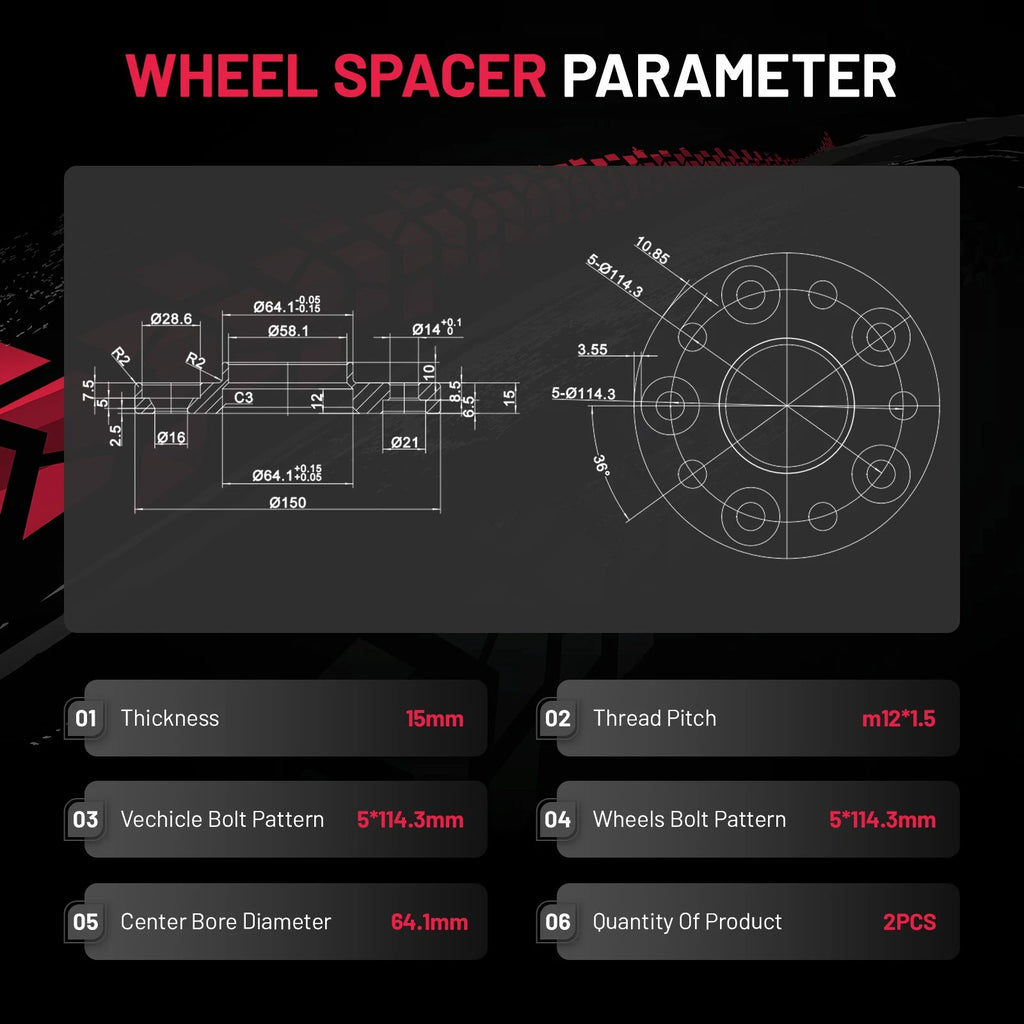 2x 15mm Hubcentric Wheel Spacers 5x4.5 for Acura MDX (2001–2006)