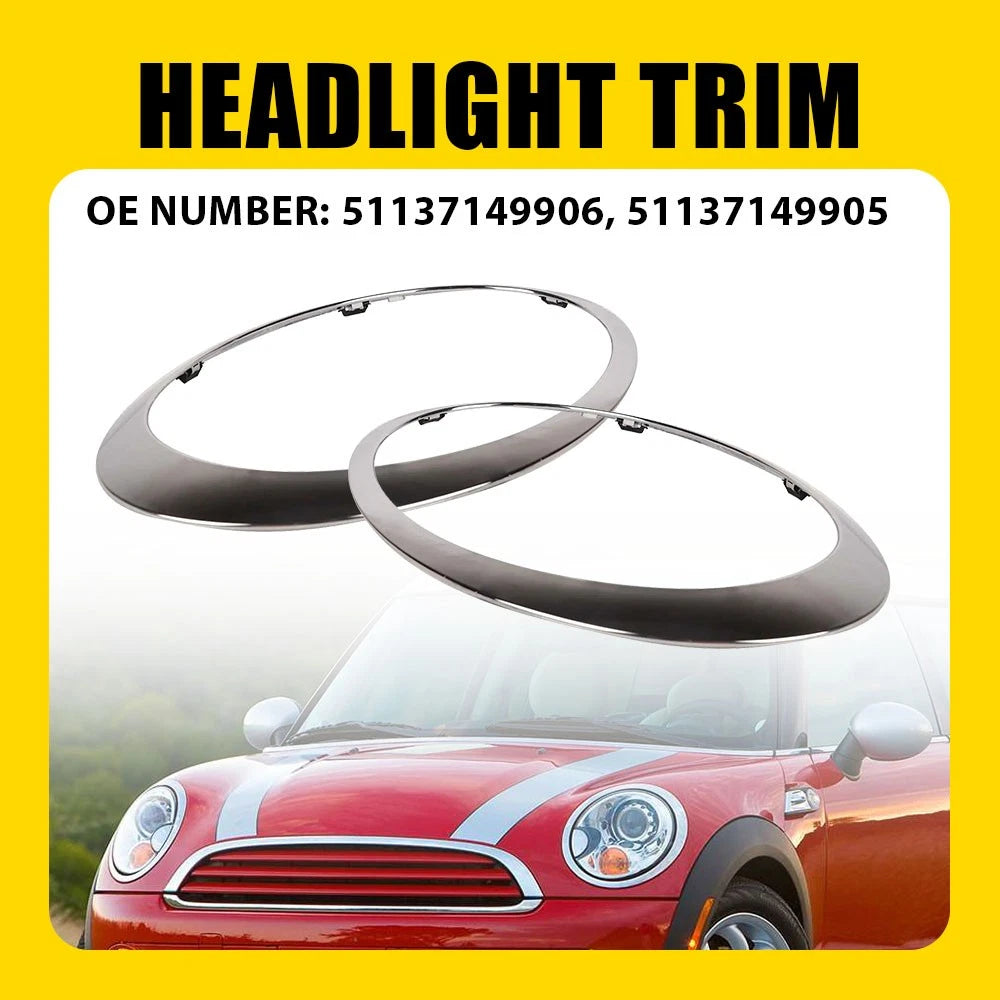 Pair Chrome Headlight Trim Ring Bezel Cover for Mini Cooper R55 R56 (2007–2015)