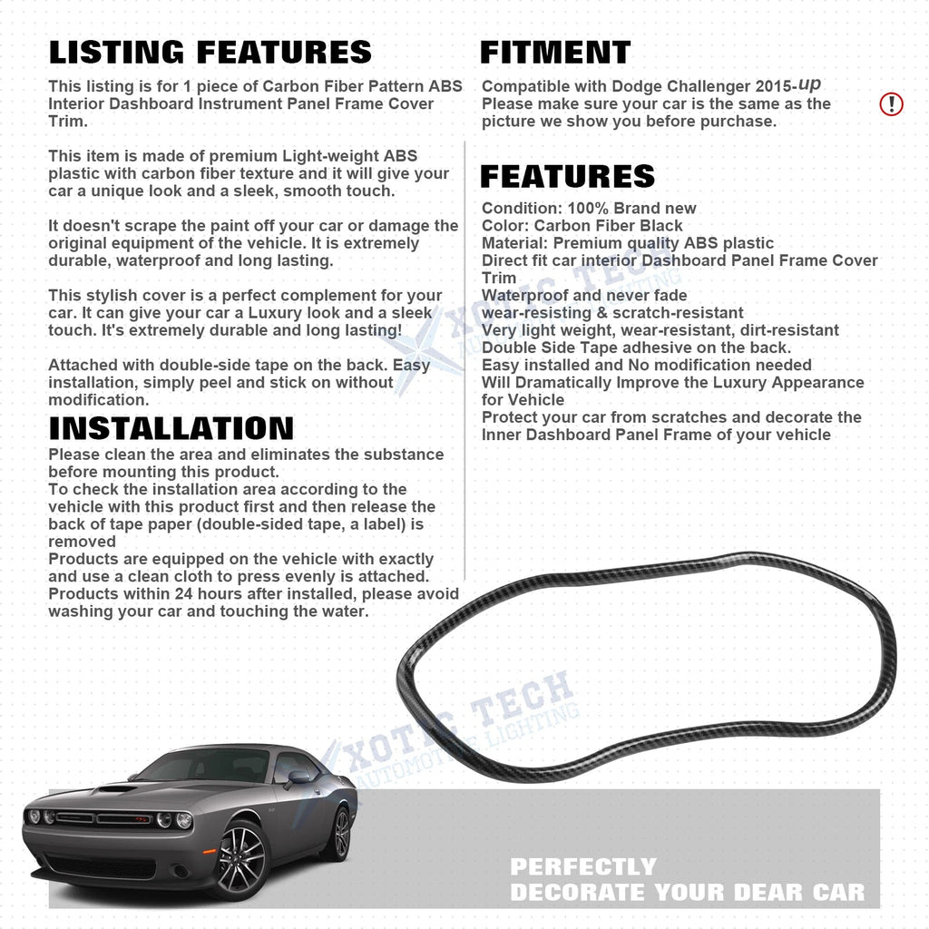 Carbon Fiber Dashboard Instrument Frame Cover for Dodge Challenger (2015-2025)