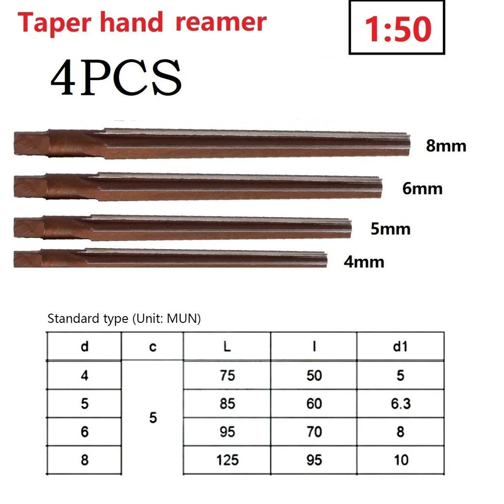 Set of 4 Conical Degree Manual Pin Taper Shank Hand Reamers 4/5/6/8mm