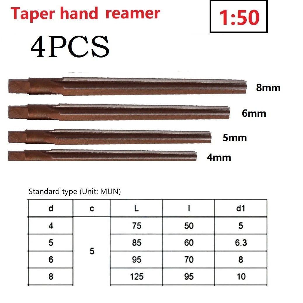 Set of 4 Conical Degree Manual Pin Taper Shank Hand Reamers 4/5/6/8mm
